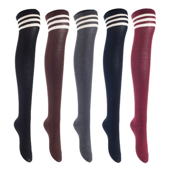 Lian LifeStyle Women's 5 Pairs Adorable Comfortable Soft Thigh High Over Knee High Cotton Socks, Size 6-9, JMYP1022 Black, Coffee, DarkGrey, Navy, Wine