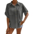 thumbnail image 2 of Blouses for Women Women's Fashion Cotton Linen Solid Colour Button Pocket Fashion Blouse Top, 2 of 5