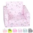 thumbnail image 1 of Delsit Toddler Chair & Kids Sofa - European Made Children's 2 in 1 Flip Open Foam Single Sofa, Toddler Fold Out Chair, Kids Couch, Comfy Flip Out Lounge (Unicorns and Rainbows Pink), 1 of 2