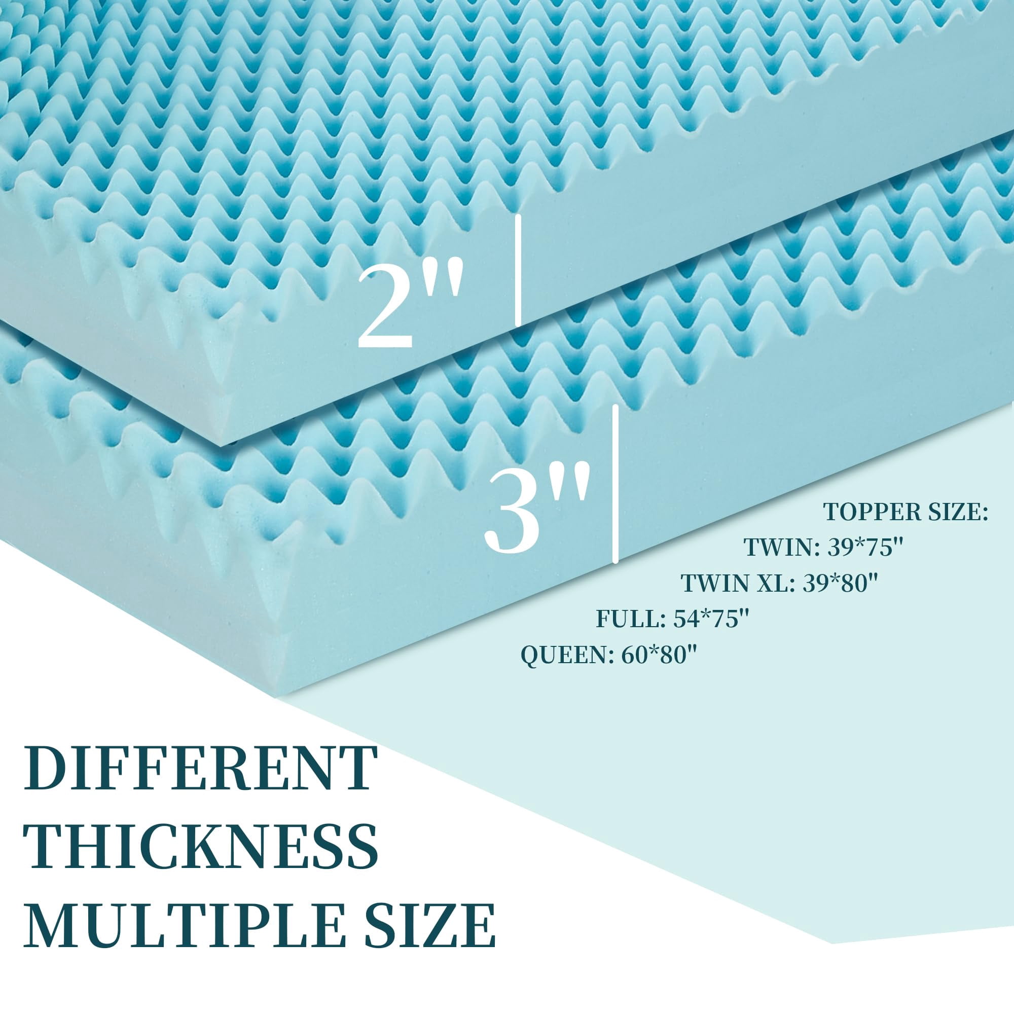 3 Inch Twin XL Size Memory Foam Mattress Topper with Cooling Gel Egg Crate Mattresses Top, Cooling Gel, Plush Feel Breathable Pressure Relief Matress Pad