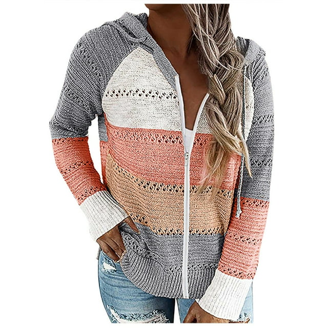 2025 Hauts Cardigan Patchwork Décontracté Dos Ouvert Manches Longues Blouse Cardigan Transparent pour Femmes à Capuche