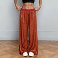 thumbnail image 2 of vigerkar Women Sequin Flared Trousers High Waisted Sparkly Wide Leg Trousers Party Clubwear Shiny Bell Bottom Pants (Red, L), 2 of 8