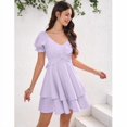 thumbnail image 4 of Yesfashion Women's Summer Lantern Sleeve A-Line Mini Dresses Double-Layer Sleeves V-Neck Dress, 4 of 8
