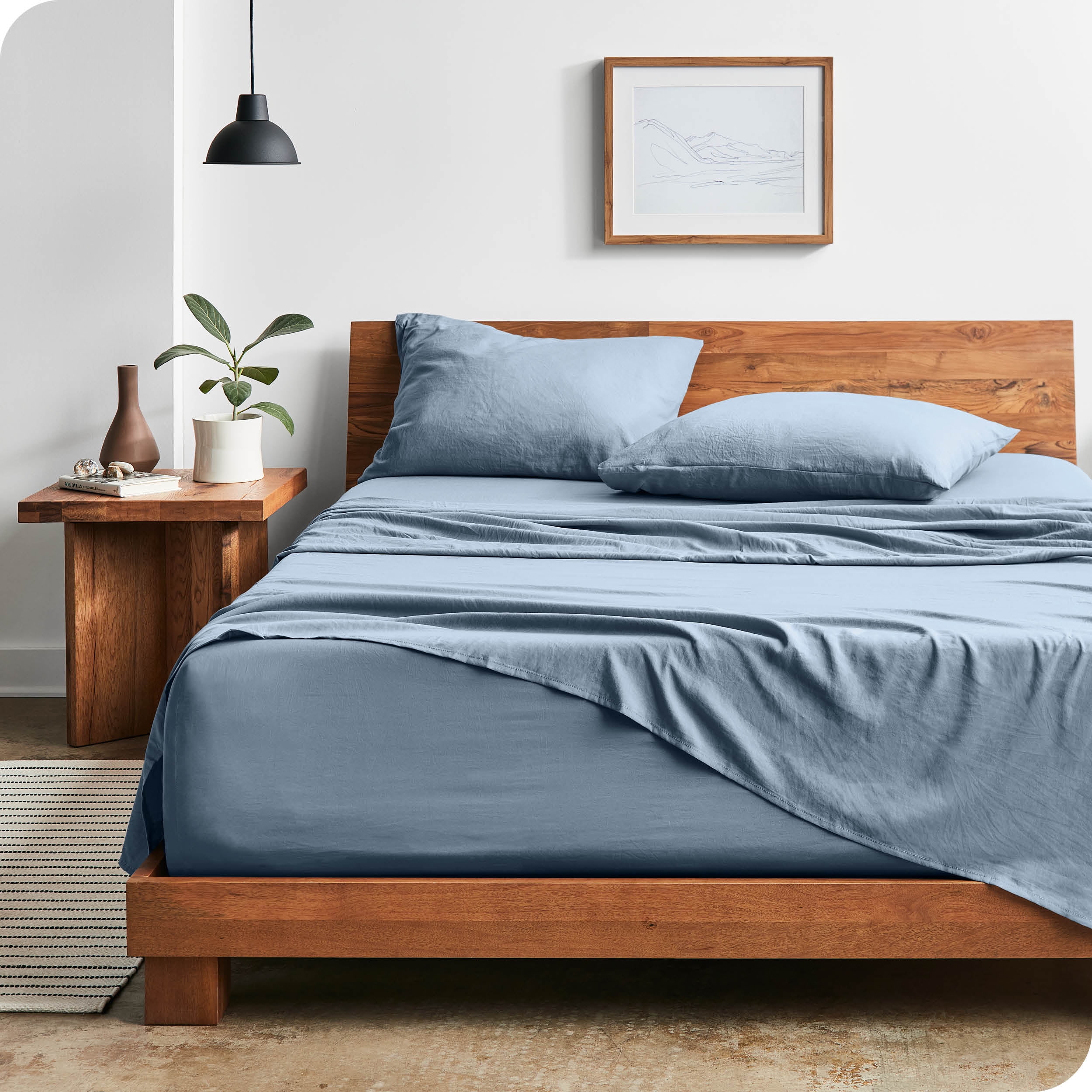 Bare Home Dusty Blue Sandwashed Microfiber Sheet Set, Wrinkle Resistant, Deep Pocket, Full