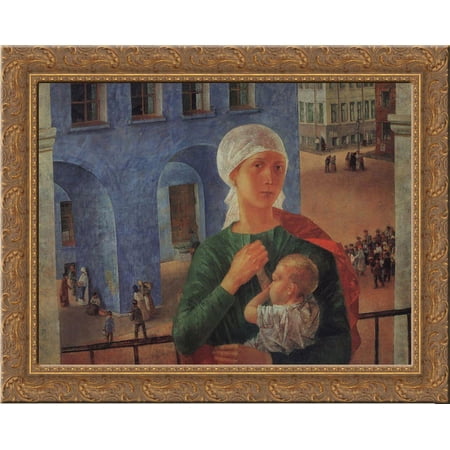 1918 in Petrograd 24x20 Gold Ornate Wood Framed Canvas Art by Petrov Vodkin, Kuzma