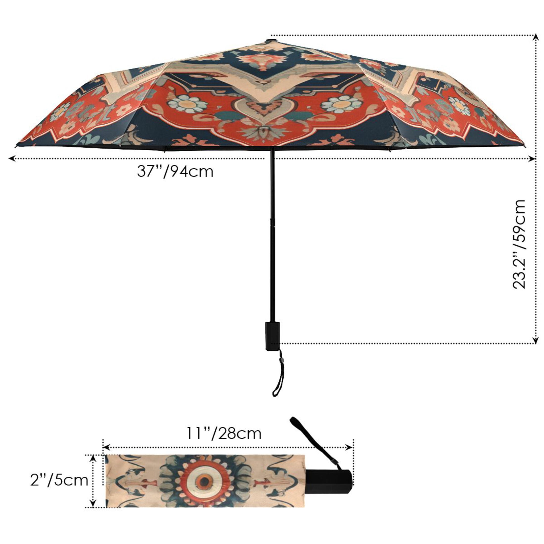 Red Boho Mandala Compact Sun Umbrella Windproof Travel Umbrellas for Rain Strong Portable UV Protection