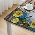 thumbnail image 4 of nygtbtfer Summer Gnomes with  Tablecloth, Fitted Table Cover with Elastic for Tables, Vintage Daisy Flowers Wooden Table Cloth Outdoor Indoor Dinning Party Tablecloths, 4 of 7