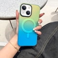 thumbnail image 2 of Compatible with iPhone 15 Plus Magnetic Case [Compatible with MagSafe] Women Girls Girly Cute Gradient Color Phone Case Slim Shockproof Protective Cover Case (Green/Blue), 2 of 12