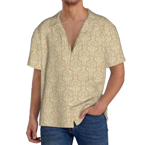 Kdxio Men'S Hawaiian Shirt For Men Short Sleeve Shirt Damask Beige Tan Brown Summer Casual Holiday Beach Button Down T-Shirts