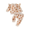 thumbnail image 2 of Musuos Toddler Boy Girl Halloween Outfit 0-3 Years Pumpkin Print Long Sleeve Sweatshirt with Elastic Waist Pants Set, 2 of 9