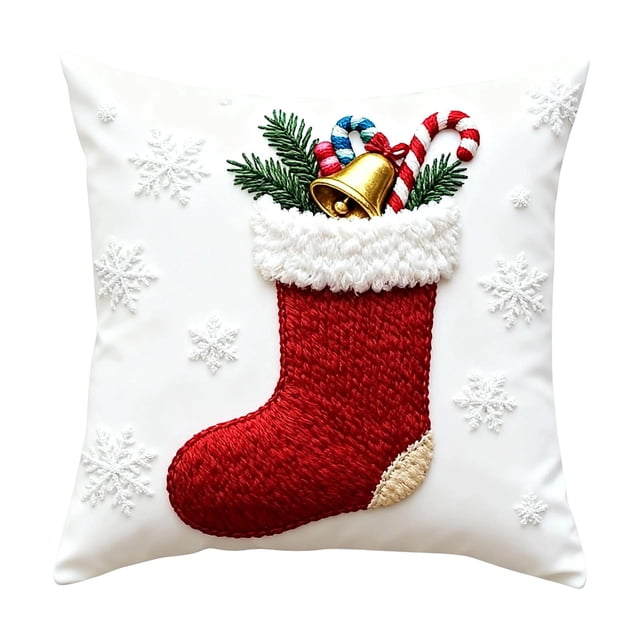 C Christmas Printed Pillowcases With Snowman Santa Claus Christmas Tree And Reindeer Patterns Cloth Material 17.72 X 17.72 Inches Design C