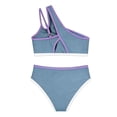 thumbnail image 5 of Girls Swimsuit Two Piece One Shoulder Bathing Suit with Chest Pad Color Block Bikini 13-14 Years, 5 of 7