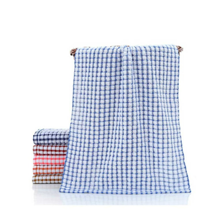 Worallymy Tea Towel Plaid Washing Cleaning Dishcloth Comfortable Soft Water  Absorbent Kitchen Polyester Washcloth Towels for Househoud Dark Blue 