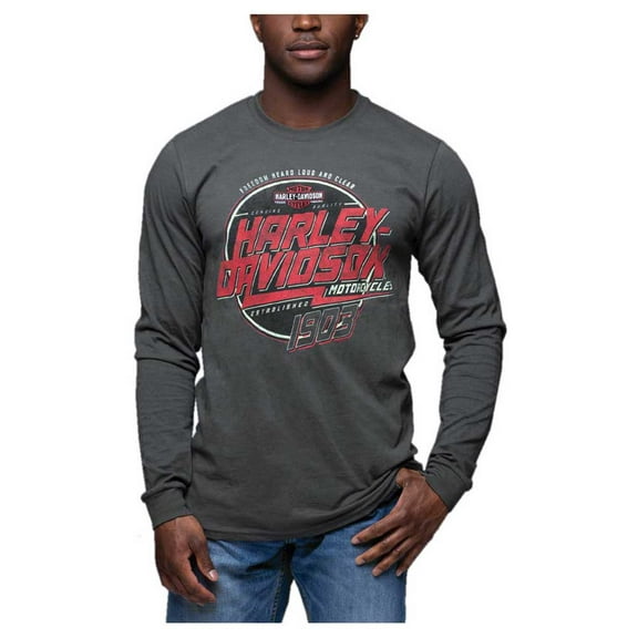 Harley-Davidson Men's Loud & Clear Long Sleeve Crew-Neck Shirt, Charcoal (2XL), Harley Davidson