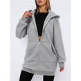 thumbnail image 4 of Sudadera con Capucha y Cremallera para Mujer, Estilo Oversize, de Forro , Larga, Informal, para Otoño, con Bolsillo Gris L, 4 of 9