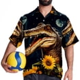 thumbnail image 4 of Crocodile Starry Sky Sunflower Men's Short Sleeve Poplin Shirts, Casual Printed Button Down Tops for Summer Beach, Unisex with Spread Collar, 4 of 6