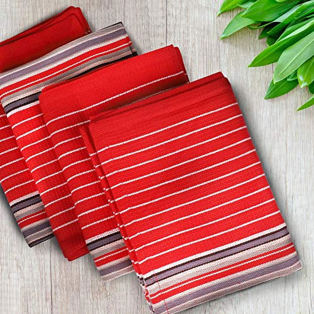 Urban Villa Kitchen Towels Waffle Stripes Dish Towels for Kitchen Cherry Red Set of 6 Kitchen Towels Highly Absorbent Cotton Over Sized 20X30 in with Mitered Corners Kitchen Hand Tea Towels