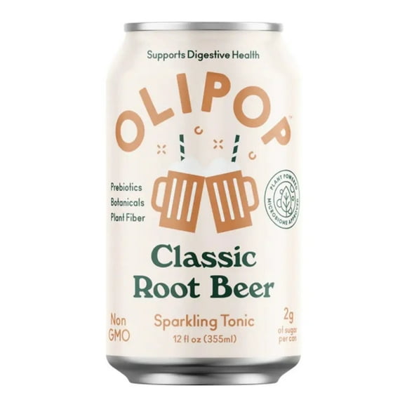 Olipop Classic Root Beer Soda 355 ml, 12 fl oz- Case of 12