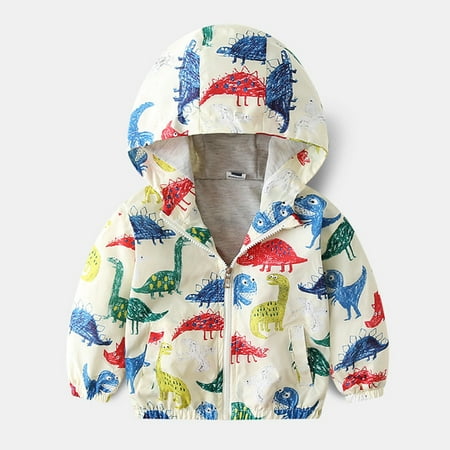 

WZHKSN Child Sweater Toddler Kids Baby Girls Boys Cartoon Dinosaur Jacket Zipper Hooded Windproof Windbreaker Outwear Coat