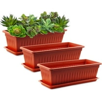 3 Pack Plastic Window Box Planters, 17 inches Rectangular Window Planters Plant Boxes Planter Flower Containers with Tray for Balcony, Windowsill, Garden Christmas Decorations (Terracotta)