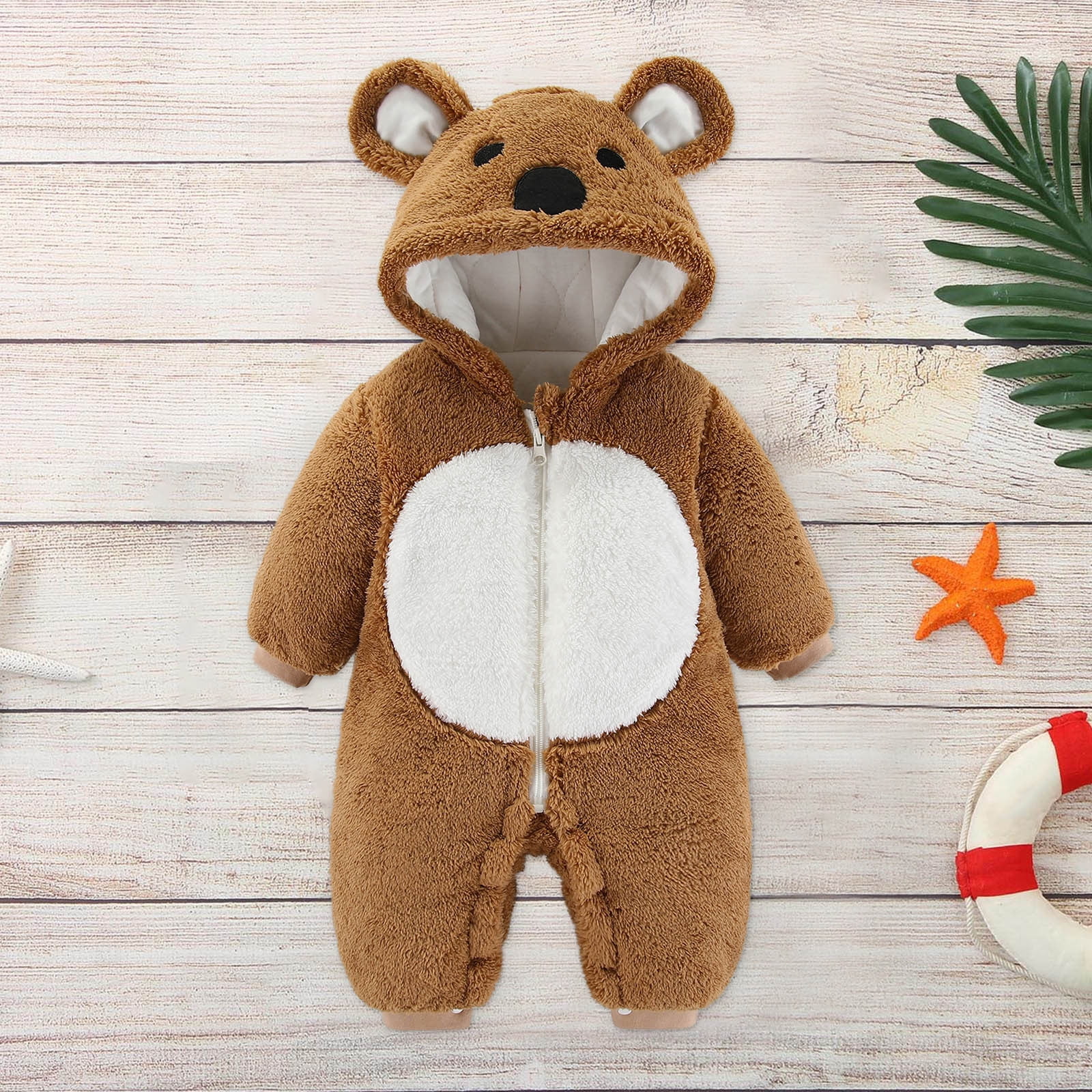 Toddler Girl/Boy Button Design Fuzzy Teddy Overalls ( Bear Doll is included)
