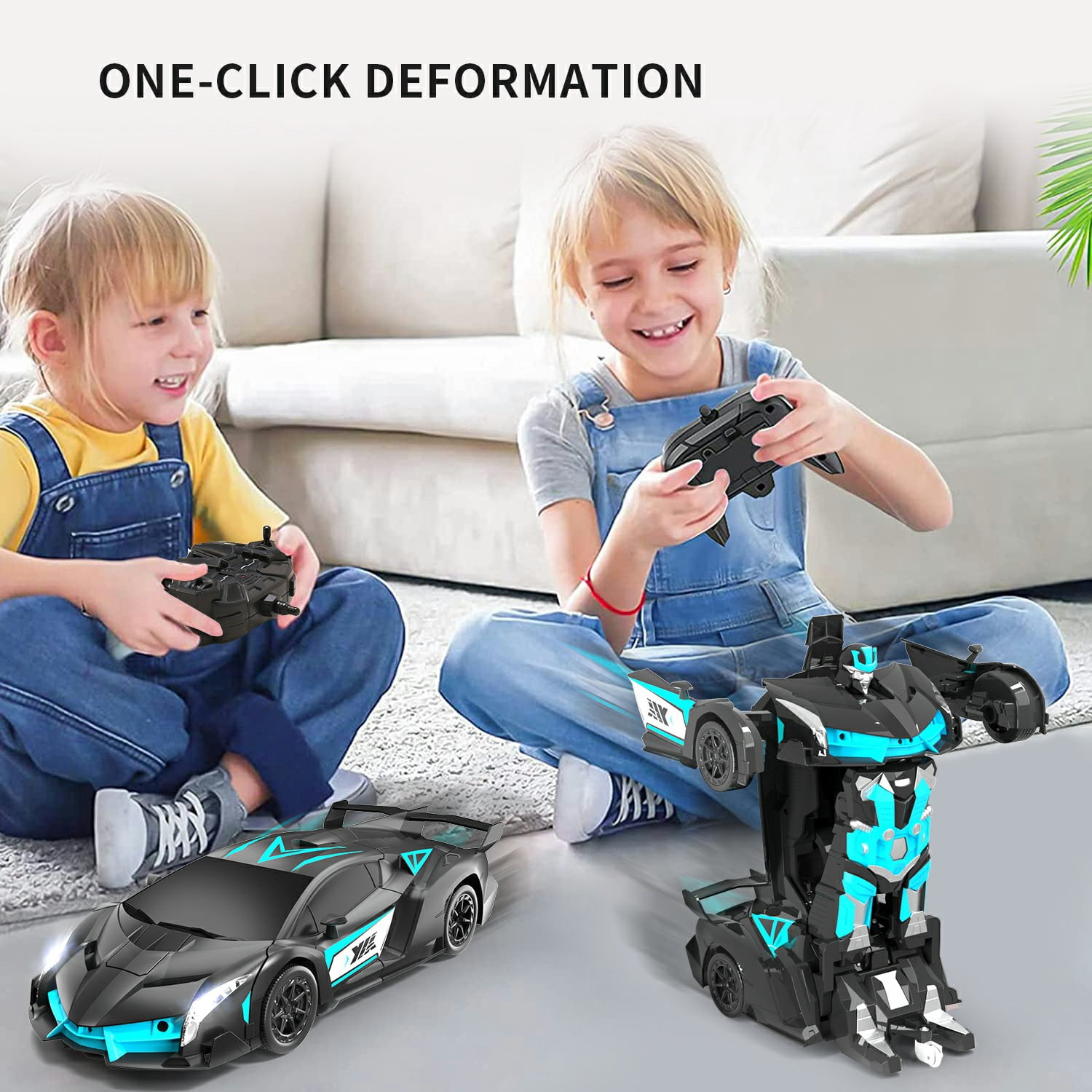 Remote Control Car, Transform Robot RC Car for Kids, 2.4Ghz 1:12 Scale Model Racing Car with One-Button Deformation, 360°Drifting, Transforming Robot Car Toy Gift for Boys and Girls