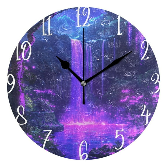Wall Clock 10 Inch Battery Operated Clocks Living Room Decor, Silent Non-Ticking for Living Room Home Kitchen office Purple Neon Waterfall