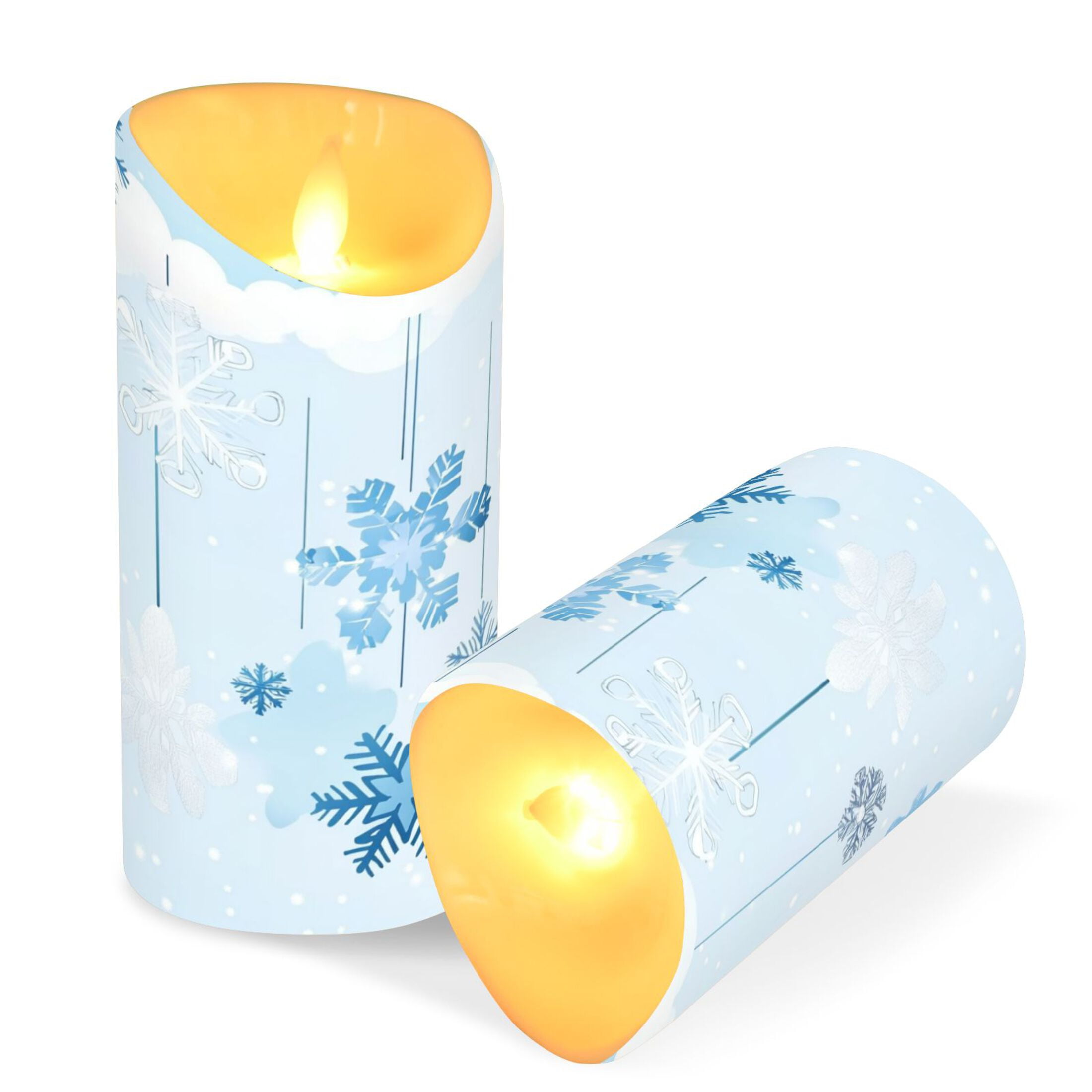 2 PCS Tilted Flameless Candles Flickering LED Lights Battery Operated Candles with Remote Timers for Holiday Decor Hanging Snowflakes