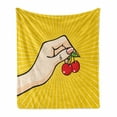 thumbnail image 1 of Fruit Soft Flannel Fleece Throw Blanket, Retro Pop Art Hand Holding a Couple of Cherries Sketch Design on Yellow Background, Cozy Plush for Indoor and Outdoor Use, 50" x 70", Multicolor, by Ambesonne, 1 of 6