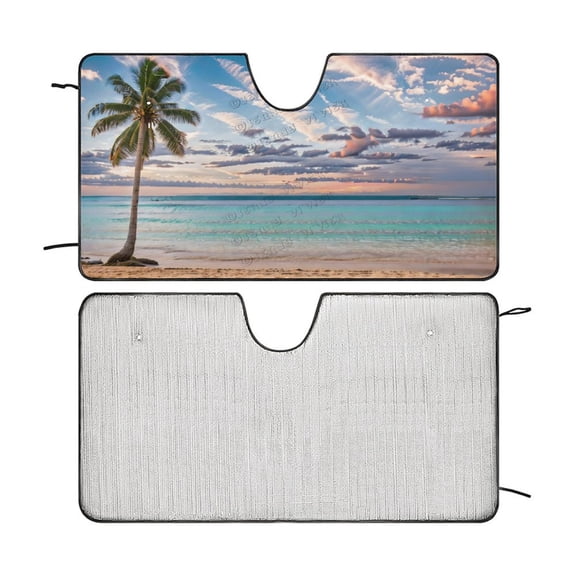 Beach Themed Car Windshield Sunshade Automotive Sun Visor Protector Foldable for SUV Truck Front Window 51"x28"