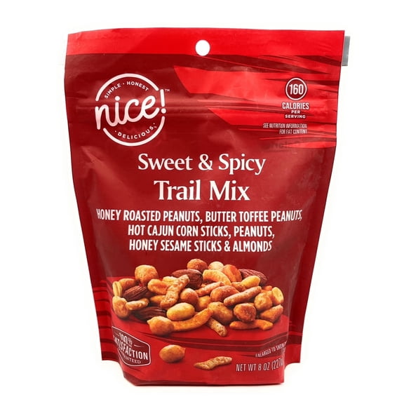 Sweet & Spicy Trail Mix: Honey Roasted Peanuts, Butter Toffee Peanuts, Hot Cajun Sticks, Honey Sesame Sticks & Almonds, Nice 8oz Bag