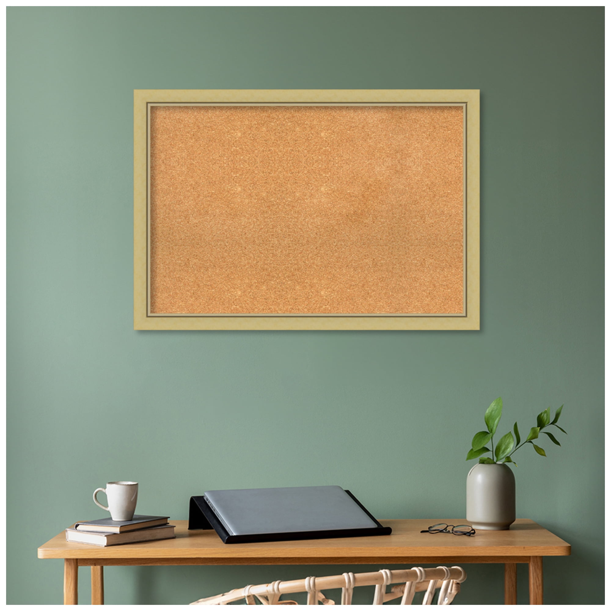 Amanti Art Natural Cork Board Framed Landon Gold Narrow Bulletin Board 39 in. x 27 in.