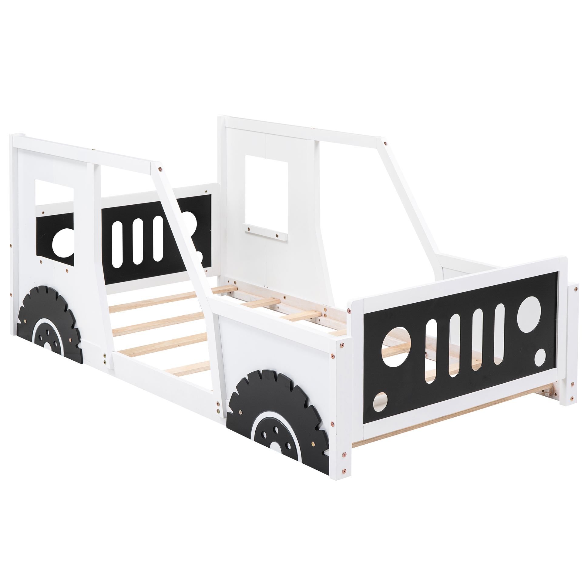 Twin Size Classic Car Bed With Wheels, White - Resilient Pine Wood And Frame For Bedroom Lure Platform Wheels Appeal