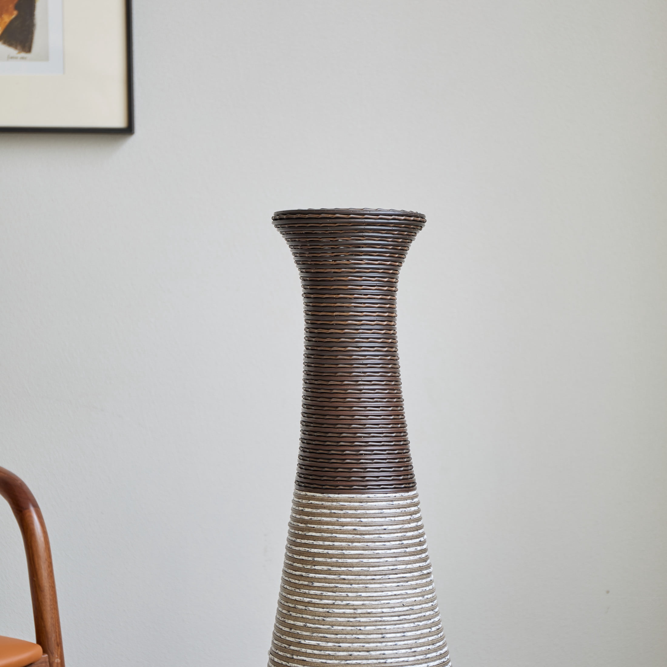 Noble House 40.2" Tall Hand-Woven PVC Rattan-Look Floor Vase, Textured Decorative Vase, Black+Gray