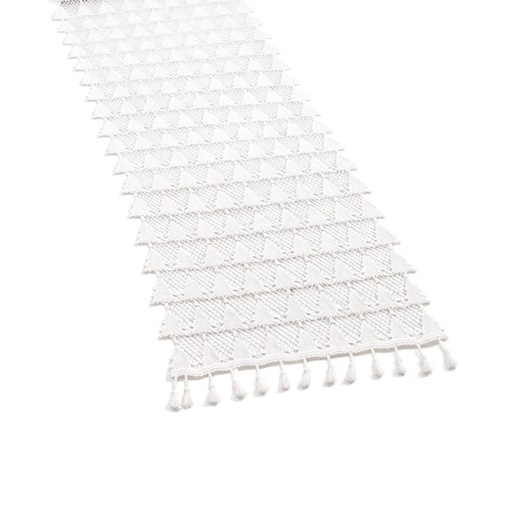 2026 Christmas Home Party Decor 33x183cm Christmas Lace Table Runner Snowflake And Xmas Tree Hollow Print Tassel Table Runner White Vintage Lace Table Decor For Holiday Dining Table Decor