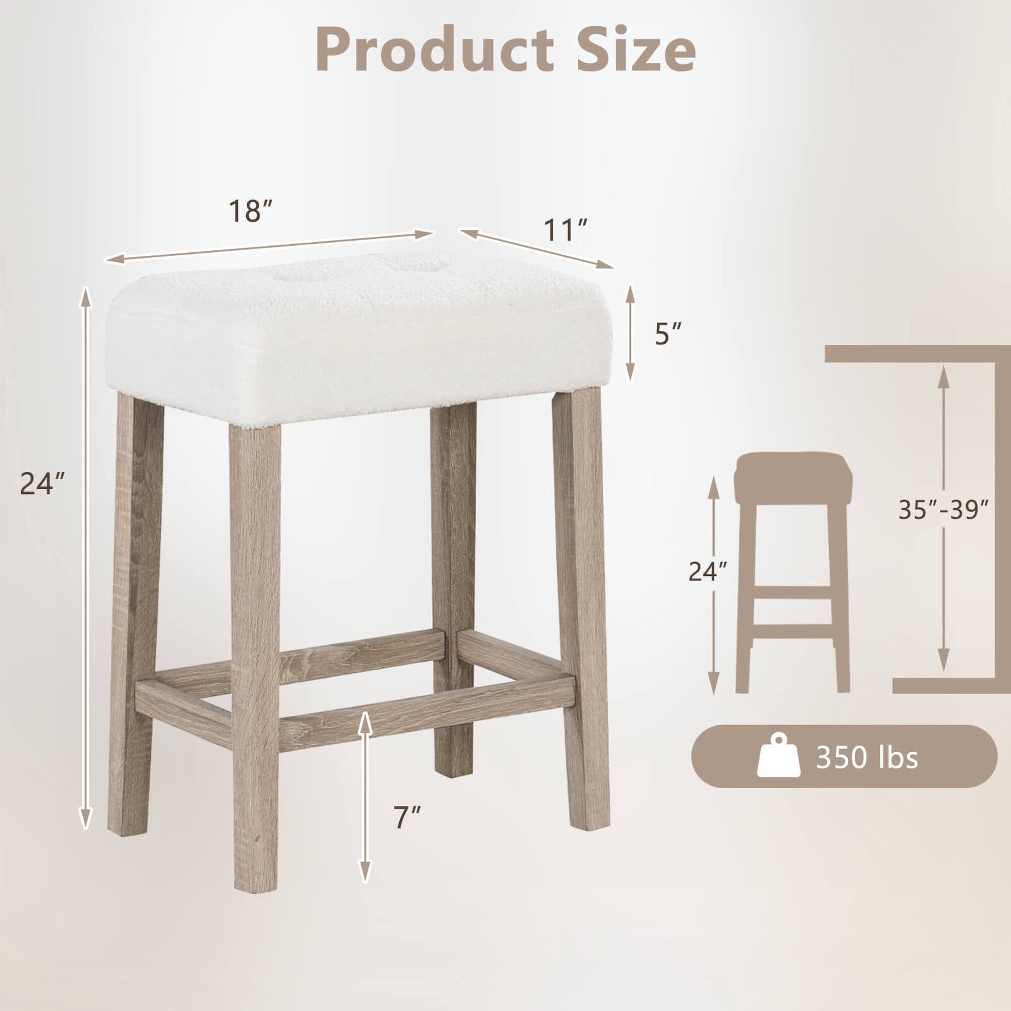 Costway Counter Height Bar Stools Set of 4 with Rubber Wood Legs Footrest Modern for Home