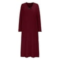thumbnail image 6 of Hot Days, Bold Styles SMihono Ribbed Knit Long Dress for Women Plus Size V Neck Long Sleeve Sleep Dress Ladies Sleepwear Soft Comfy Nightgowns Wine XXXL, 6 of 8