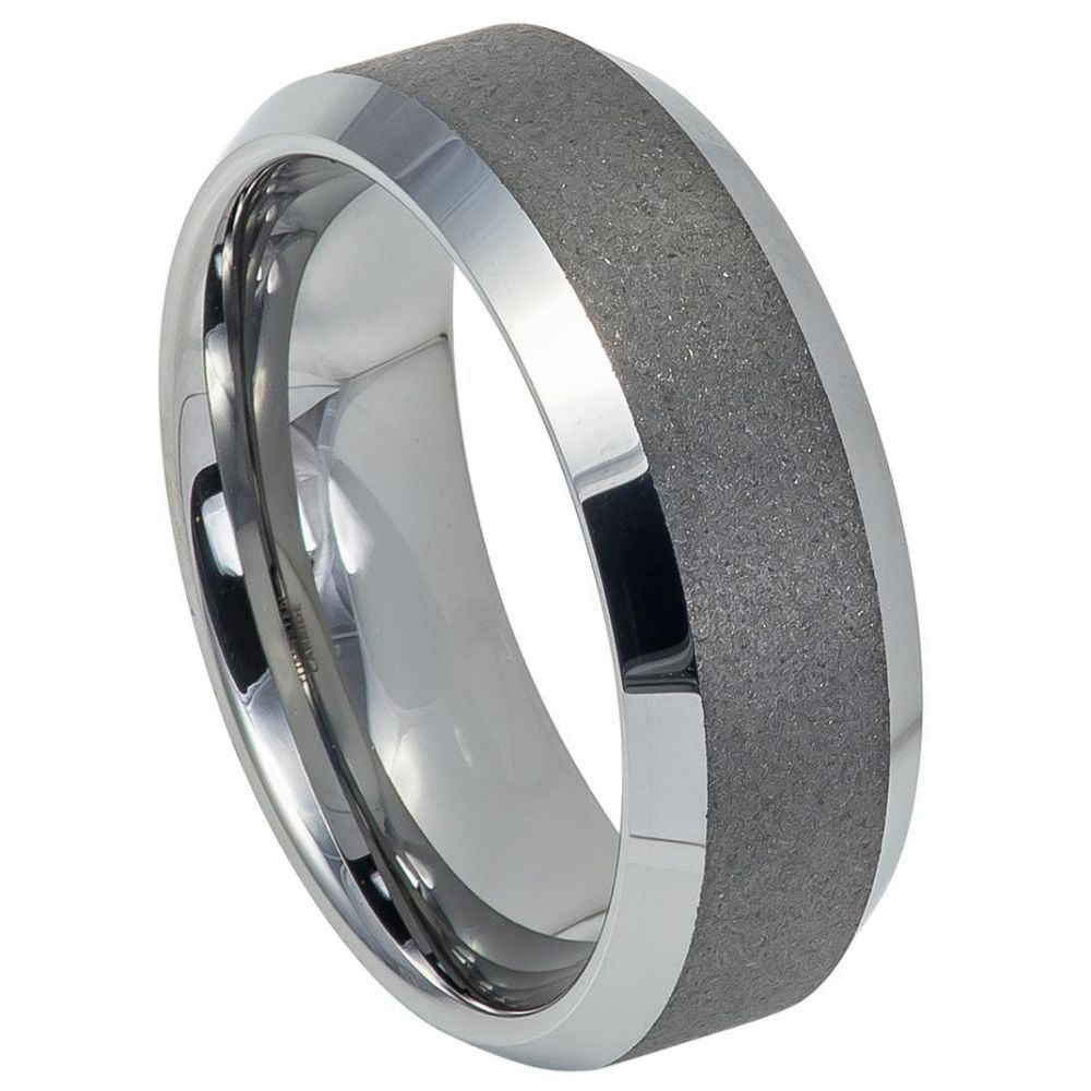 8mm Tungsten Carbide Brushed with Shiny Grooves & beveled edge Wedding Band Ring For Men or Ladies 