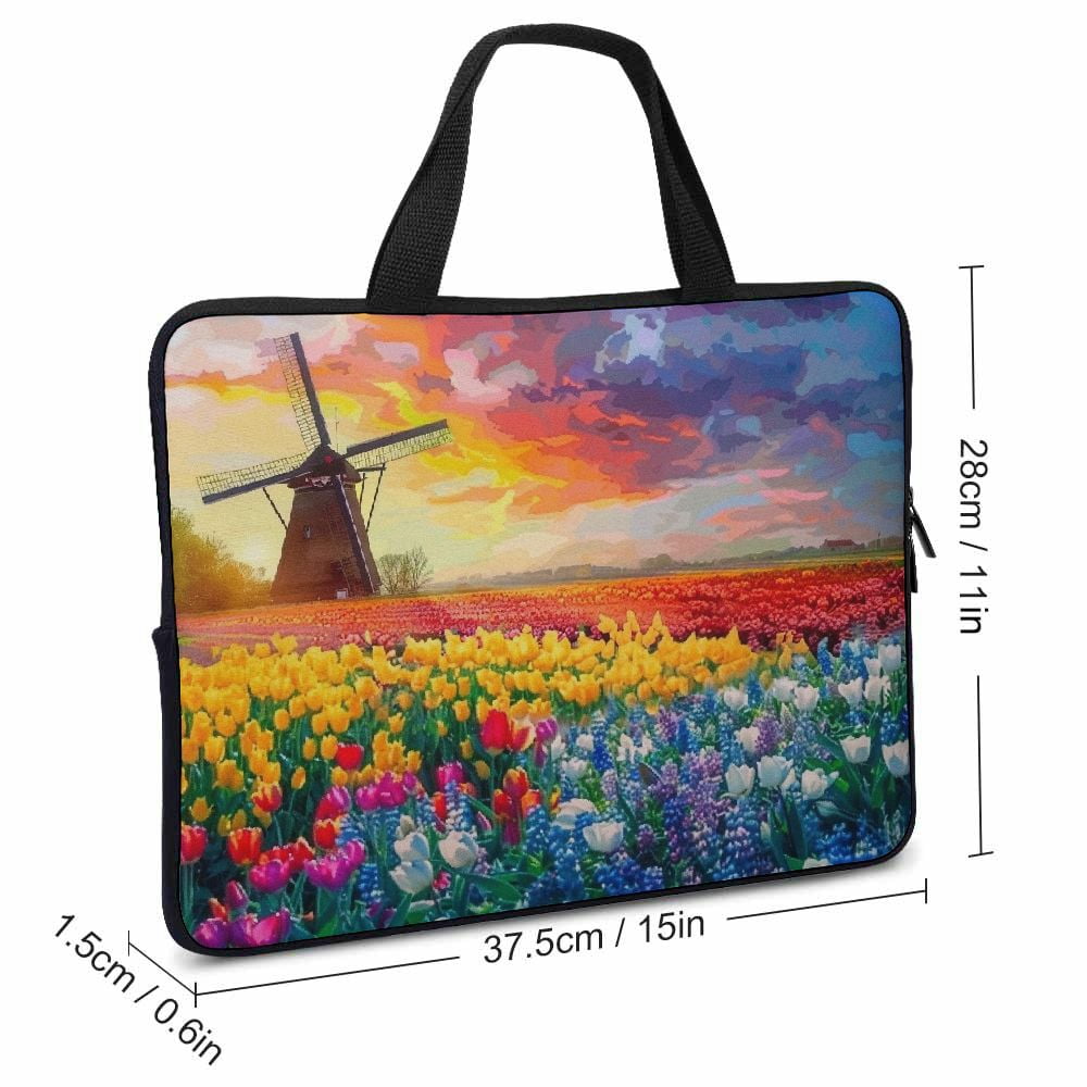 JRXY Windmill Flowers Sunset Handheld Laptop Bag Diving Fabric Tablet Cover Neoprene Protective Case 15inch