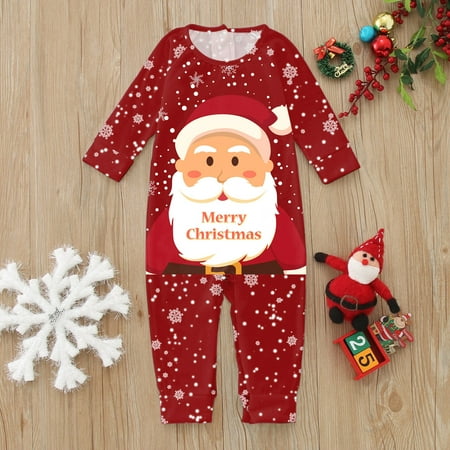 

NEGJ Baby Merry Christmas Santa Prints Family Clothes Long Sleeve Jumpsuit