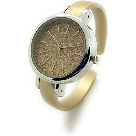 Ladies Round Dressy Fancy Trendy Sparkly Dial Bangle Cuff Fashion Watch