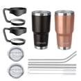 thumbnail image 2 of Ezprogear 30 oz 2 Pack Stainless Steel Tumbler Double Wall Water Cup Vacuum Insulated Water Mug with Handle & Straws (Black & Rose Gold), 2 of 5