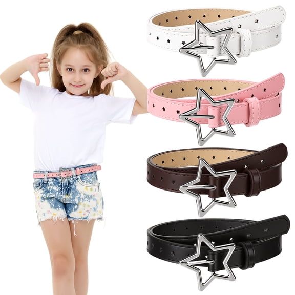 Bocaoying 4 Pcs Cute Star Shape Girls Belt, PU Leather Belt, Adjustable Belt with Star Buckle Skinny Belt for Girls Ladies Belts for Jeans Dresses Jumpsuit Trousers