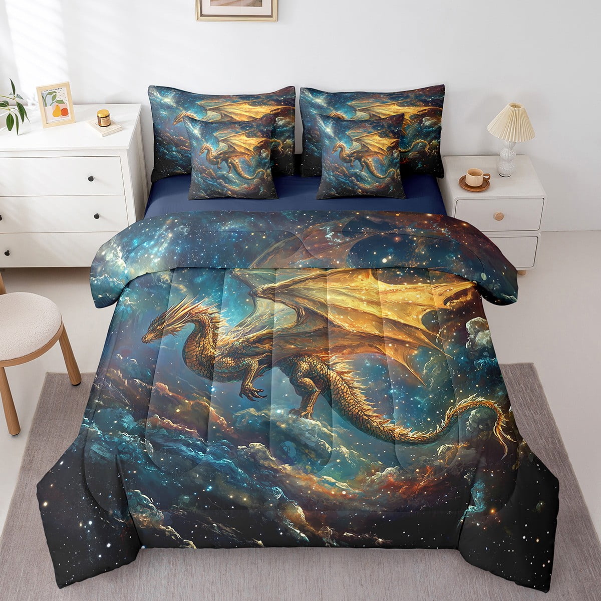 Magical Dragon Wildlife Duvet Cover Set - Toddler Size Kids Bedding With Pillowcase, No Comforter Included