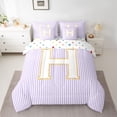 thumbnail image 2 of Feelyou Chic Purple Stripes Bedding Comforter Set 7 Pieces for Child, Dreamy Initial H Letter Full Bedding Set, Kawaii Cartoon Theme Reversible Fitted Sheet Flat Sheet, Lightweight Room Decor, 2 of 8