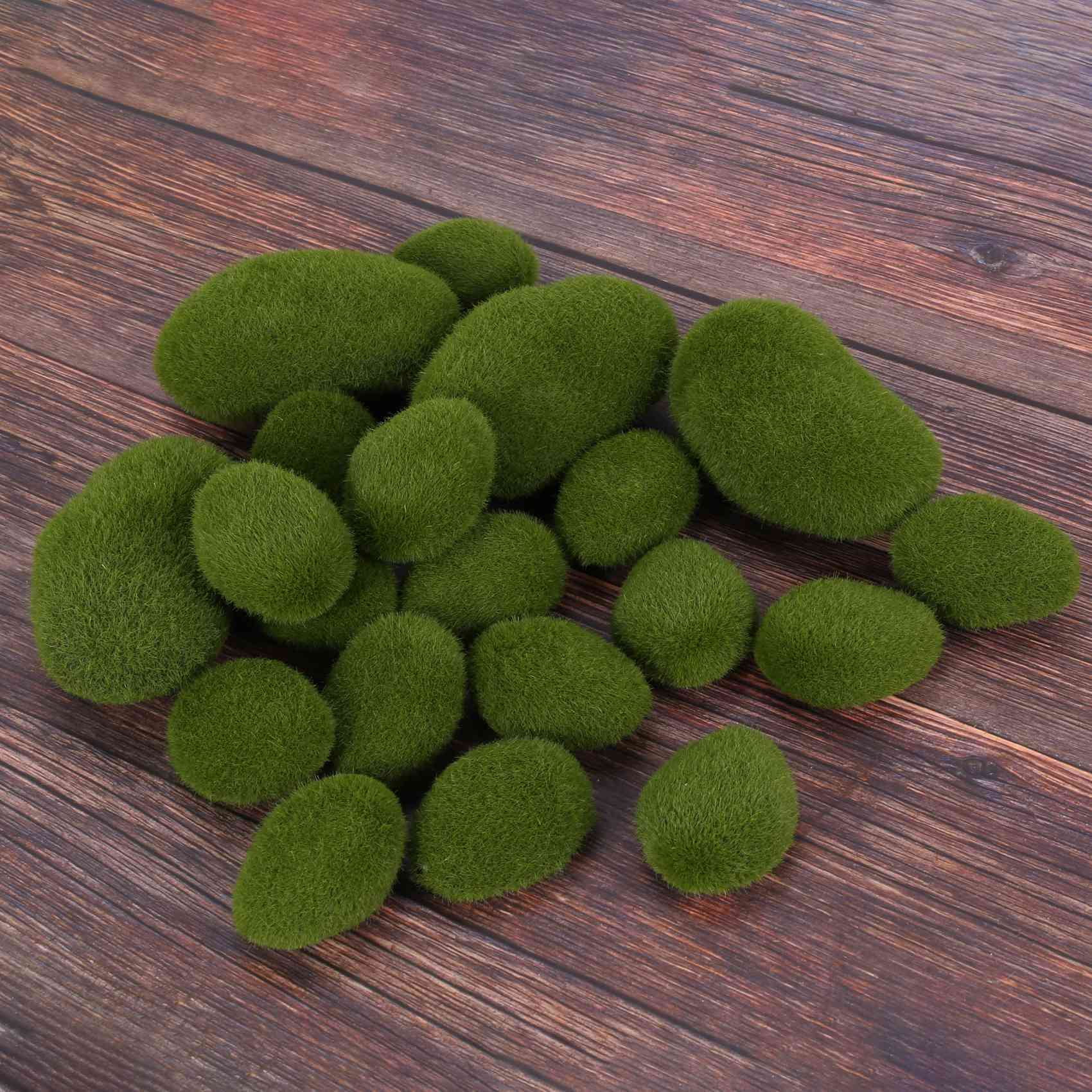 100 Pieces 2 Sizes Artificial Moss Rocks Decorative Faux Green Moss Covered Stones