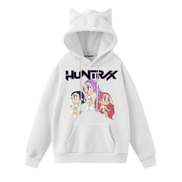 Pop cazadora para niña Demon Hunters Women's Fashion Cat-Ear Crop Top Hooded Sweatshirt (White)
