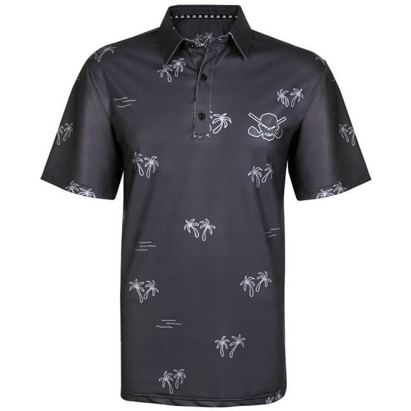 Aloha Cool-Stretch Men's Hawaiian Golf Shirt (Charcoal/Grey)
