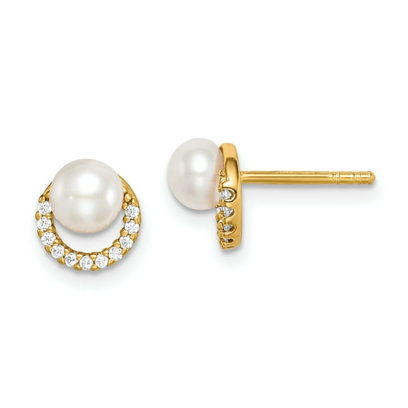 Primal Silver Sterling Silver Gold-tone with Freshwater Cultured Pearl and Cubic Zirconia Earrings