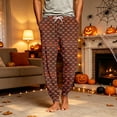 thumbnail image 2 of Men's Halloween Jogger Pajama Pants, Drawstring Two Pocket Printed Cuffed Lounge Sleep Trousers Nightwear Slacks, Saffron, L, 2 of 7